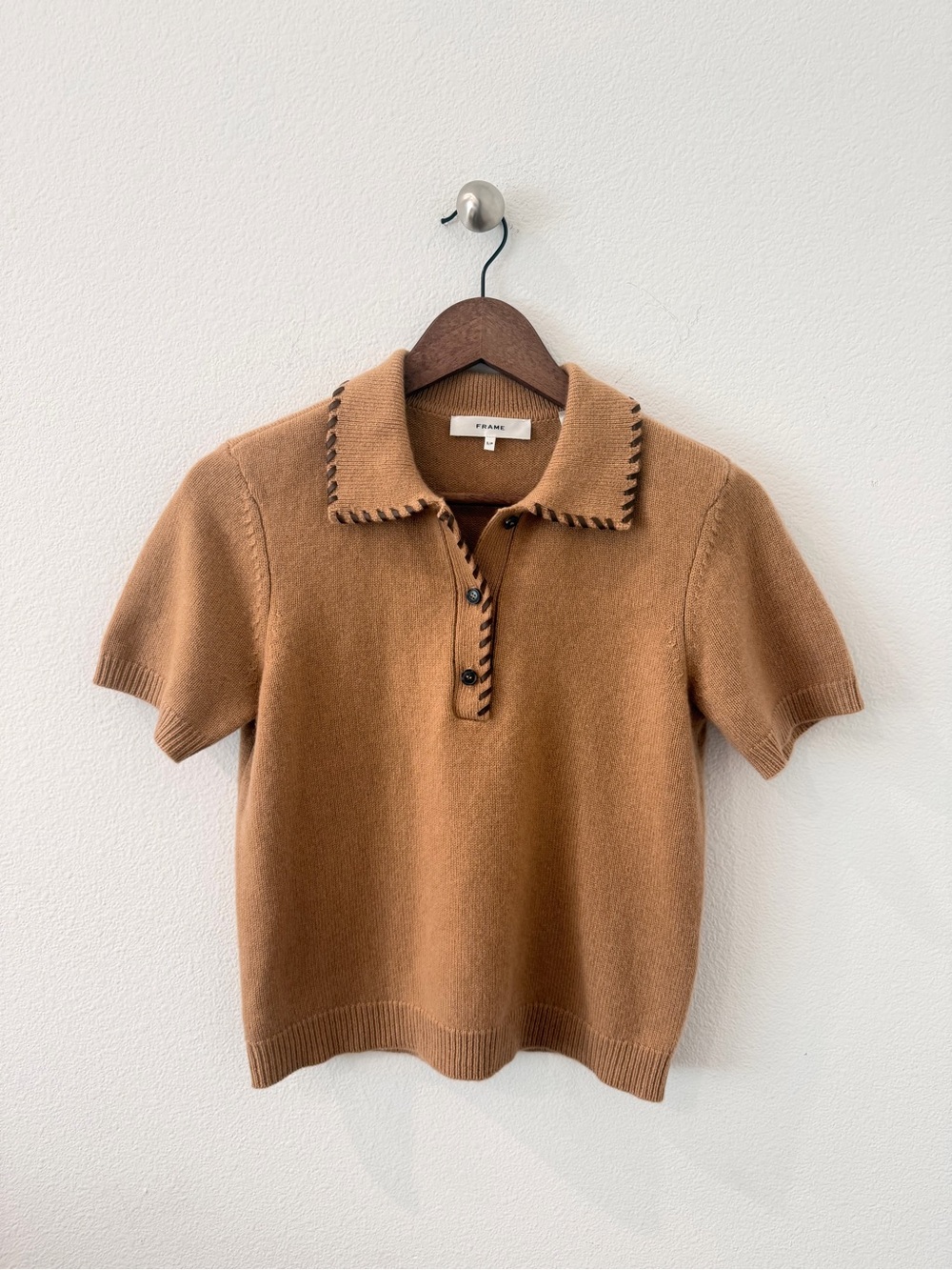 Frame Denim Camel leather stitch Polo Sweater
